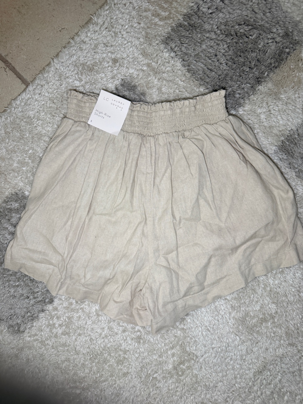 LC Lauren Conrad Neutral Cream High-Waist Linen-Blend Shorts